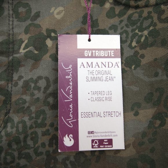 Gloria Vanderbilt Green Camouflage Pants Slimming Stretch Jeans Size 16 NWT - Picture 5 of 12